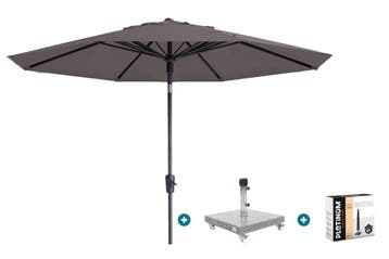 Madison Paros 2 Luxe stokparasol 3 m. rond - Taupe + Sevilla, Verzenden, Nieuw, Parasolvoet, Kantelbaar