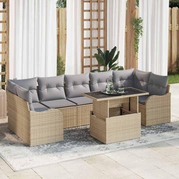 vidaXL Tuin Sofa Set met kussen 8 pcs Beige poly rattan, Verzenden, Nieuw, Rotan, 8 zitplaatsen