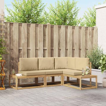 vidaXL Buiten bankenset 3 Stuk Wit en Beige Polyester, Verzenden, Nieuw, 4 zitplaatsen