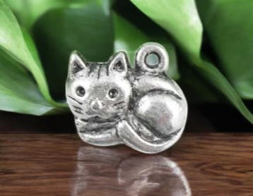 6 x Metalen bedel poes 14,5 x 13 x 3 mm – oogje 2 mm – a, Ophalen of Verzenden, Nieuw, Bedel