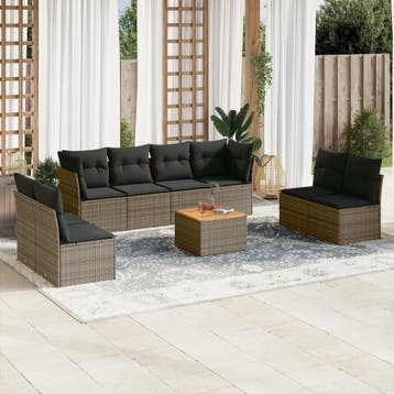 vidaXL 9-delige Loungeset met kussens poly rattan grijs, Verzenden, Nieuw, Loungeset
