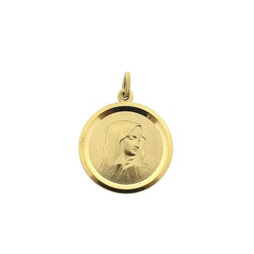 Gouden hanger afgebeeld met Maria (Hanger of bedel), Ophalen of Verzenden, Gebruikt, Goud, Overige merken