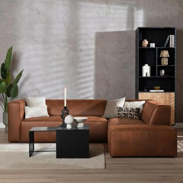 50% Korting: Industriële hoekbank Memphis eco-leer cognac, Ophalen, Zo goed als nieuw, Industrieel, Modern