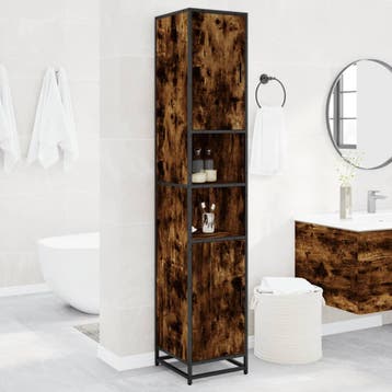 vidaXL Badkamerkast 35x37,5x188,5 cm hout en metaal gerookt, Huis en Inrichting, Verzenden, Nieuw, (Half)hoge kast