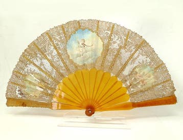Handwaaier - Zijde, Blonde hoorn, Lace - Belle Époque circa
