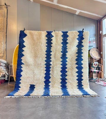 Beni Ouarain – handgeknoopte blauw- en crèmekleurige, Nieuw