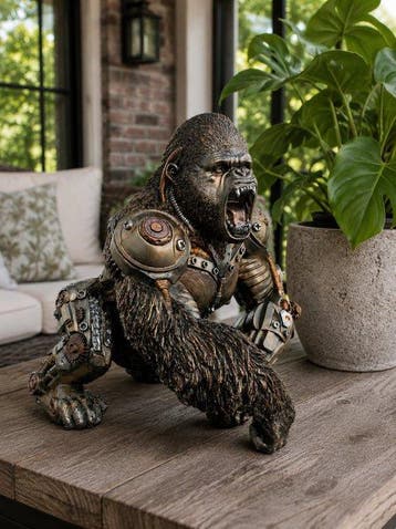 Beeld, sculpture of a steampunk roaring monkey - 24 cm -
