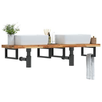 vidaXL Badkamer wandschap staal en massief acaciahout, Verzenden, Nieuw