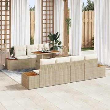 vidaXL Tuin Sofa Set met opslag 8 pcs Beige Poly riet, Verzenden, Nieuw, Rotan, 8 zitplaatsen