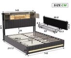 Dubbel Bed 140x200 cm met LED Hoofdbord, USB en Opberglades, Huis en Inrichting, Slaapkamer | Bedden, Verzenden, Nieuw