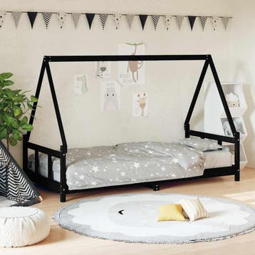 vidaXL Kinderbedframe 90x200 cm massief grenenhout zwart, Kinderen en Baby's, Kinderkamer | Bedden, Verzenden, Nieuw