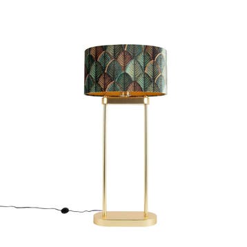 Vloerlamp messing met ovale kap blad design en gouden, Huis en Inrichting, Lampen | Tafellampen, Verzenden, Nieuw