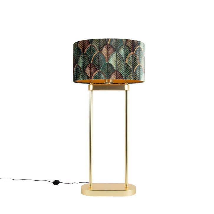 Vloerlamp messing met ovale kap blad design en gouden, Huis en Inrichting, Lampen | Tafellampen, Nieuw, Verzenden