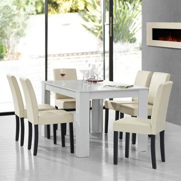 Eetkamerset Nora eethoek 7-delig tafel en stoelen wit en crè, Huis en Inrichting, Verzenden, Nieuw