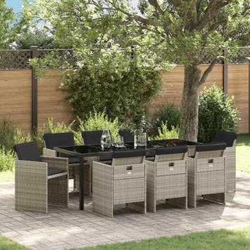 vidaXL Tuin eettafelset 9 st Lichtgrijs poly rattan, Verzenden, Nieuw, Rotan, Meer dan 8 zitplaatsen