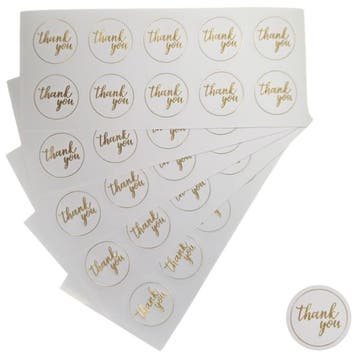 Thank You Gold Stickers Op Vel - 28 mm - Wit/Goudkleurig Met, Verzenden, Nieuw