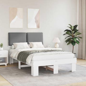 vidaXL Bedframe met Gevoerd Hoofdgedeelte Lichtgrijs 120 x, Verzenden, Nieuw, Twijfelaar, Hout