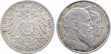 Duitsland 2 Mark Baden 1906 G goudene Hochzeit vz+, minim..., Verzenden