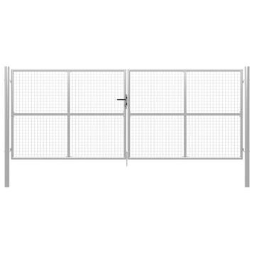vidaXL Tuinpoort gegalvaniseerd staal 400x150 cm zilver, Verzenden, Nieuw