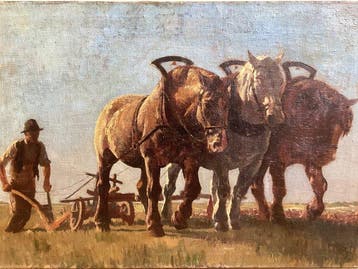R.A.J. Wong Lun Hing (1920 - 1974) - Drie ploegende paarden