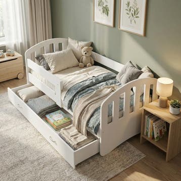 Juniorbed 90x200 - Wit | Incl. Matras Lade | Scherpe Prijs, 85 tot 100 cm, Nieuw, Ophalen of Verzenden, Matras