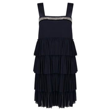 Twinset • donkerblauwe jurk met laagjes • 34 (IT40), Twinset, Nieuw, Maat 34 (XS) of kleiner, Verzenden