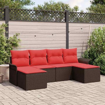 vidaXL Tuin Sofa Set 6 st Bruin poly rattan, Verzenden, Nieuw, 6 zitplaatsen