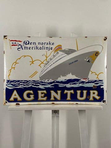 NORWEGIAN AMERICA LINE - Reclamebord - 60x40cm - Gemaakt van