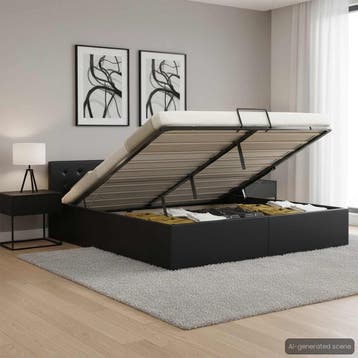 vidaXL Bedframe hydraulisch kunstleer zwart 180x200 cm, Overige materialen, Eenpersoons, Verzenden, Zwart