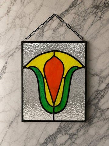 Art Deco Glas-in-loodraam - 1980-1990 - Glas-in-lood