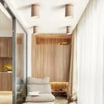 Japanse LED Plafondlamp Steen en Hout Rond, Verzenden, Nieuw