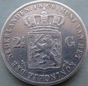 Nederland. Willem III. 2 1/2 Gulden 1868 (Zonder