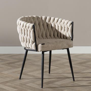 50% Korting: Eetkamerstoel River chenille beige, Ophalen, Zo goed als nieuw, Stof, Modern