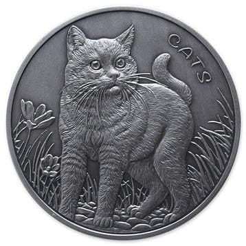 Fiji. 2022 5 oz $5 Fiji Cats Silver Antique Finish Coin (In