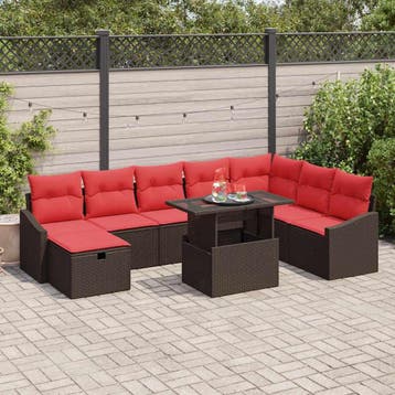 vidaXL Tuin Sofa Set 9 st poly rattan, Verzenden, Nieuw, Meer dan 8 zitplaatsen