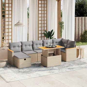 vidaXL 8-delige Loungeset met kussens poly rattan beige, Verzenden, Nieuw, Loungeset