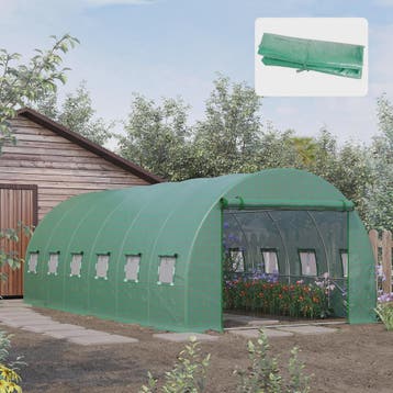 Outsunny Tunnel Kas Cover 6x3x2m met 12 Ramen en Roldeur - B, Verzenden, Nieuw