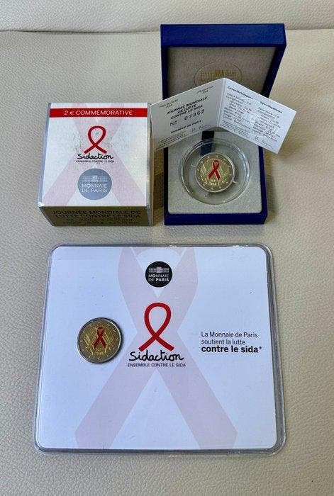 Frankrijk. 2 Euro 2014 Sidaction (2 monete) Proof + BU, Postzegels en Munten, Munten | Europa | Niet-Euromunten