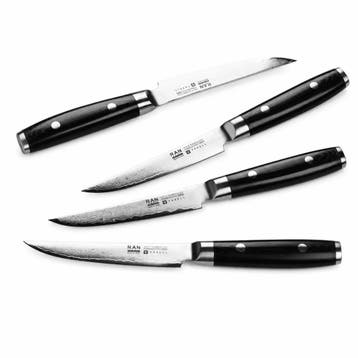 Yaxell Ran Steak Set 4-delig - VG10 Japans Damaststaal, Ophalen of Verzenden, Nieuw, Overige materialen