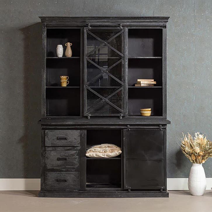 Buffetkast Mangohout Milan 140 X Zwart, Huis en Inrichting, Kasten | Buffetkasten, Nieuw, Overige houtsoorten, Verzenden