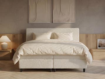 Opberg Boxspring - Eefje - Teddy - Beige - 180 x 220 cm, Verzenden, 180 cm, 220 cm, Nieuw