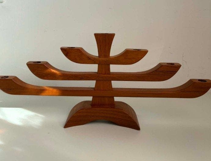 Kaarsenhouder - Teak - Kandelaar, Antiek en Kunst, Kunst | Designobjecten