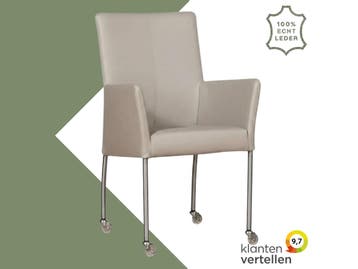 Leren eetkamerstoel Comfort met wieltjes en armleuning -, Huis en Inrichting, Overige kleuren, Nieuw, Leer, Ophalen of Verzenden