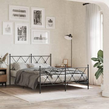 vidaXL Bedframe met hoofd- en voeteneinde metaal zwart, Verzenden, Zwart, Metaal, Nieuw
