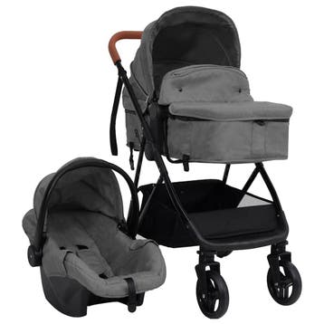 vidaXL Kinderwagen 3-in-1 staal lichtgrijs en zwart, Verzenden, Nieuw