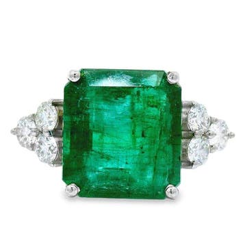 Ring Platina - 6.93ct. tw. Smaragd - Diamant - Smaragdgroene, Nieuw