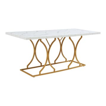 Eettafel Figa rechthoekig 180x80 cm marmerlook wit en goudkl, Huis en Inrichting, Verzenden, Nieuw