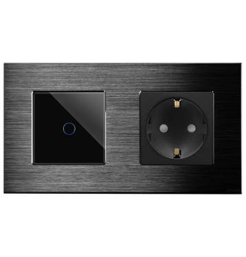 TOUCH SCHAKELAAR + WANDCONTACTDOOS | ALUMINIUM | ZWART, Ophalen of Verzenden, Nieuw, Schakelaar