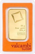 50 gram - Goud .999 - Valcambi - Verzegeld en met, Postzegels en Munten, Edelmetalen en Baren