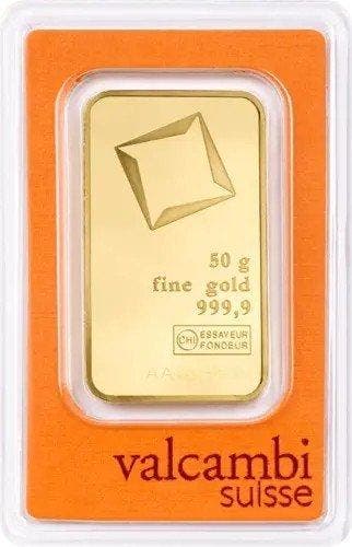 50 gram - Goud .999 - Valcambi - Verzegeld en met, Postzegels en Munten, Edelmetalen en Baren
